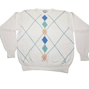 Vintage Sansabelt Golf Sweater Cotton Men's Large Pullover Abstract Preppy